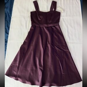 David’s Bridal Satin Wide Strap Tea Length Bridesmaid or Wedding Guest Dress